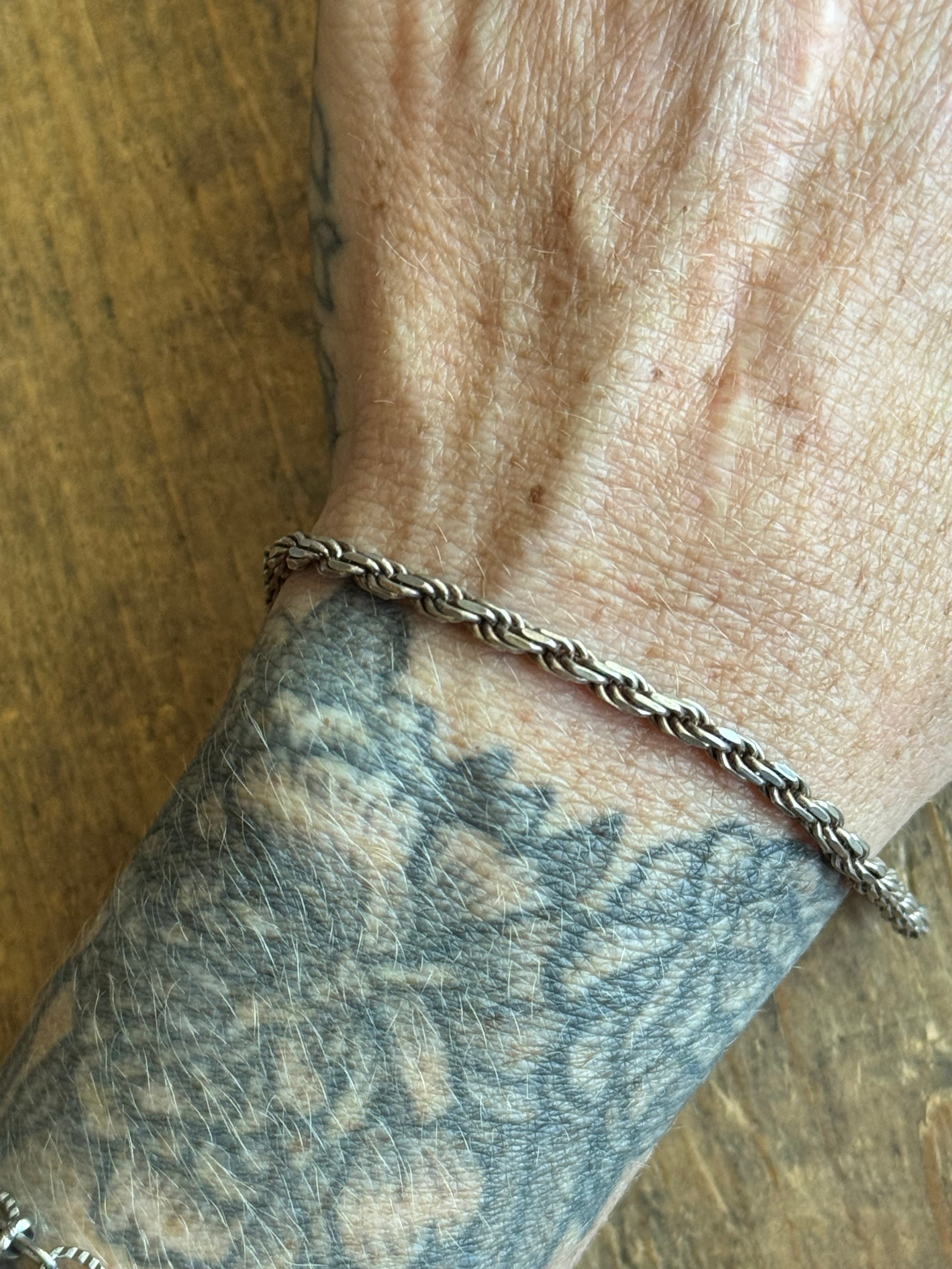 Vintage Sterling Silver Rope Chain Bracelet 8"