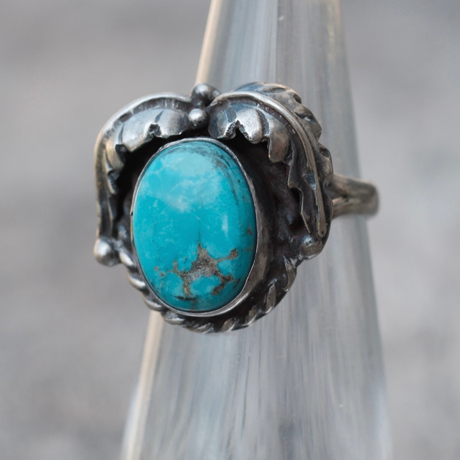 Vintage Sterling Turquoise Feather Ring 3.5