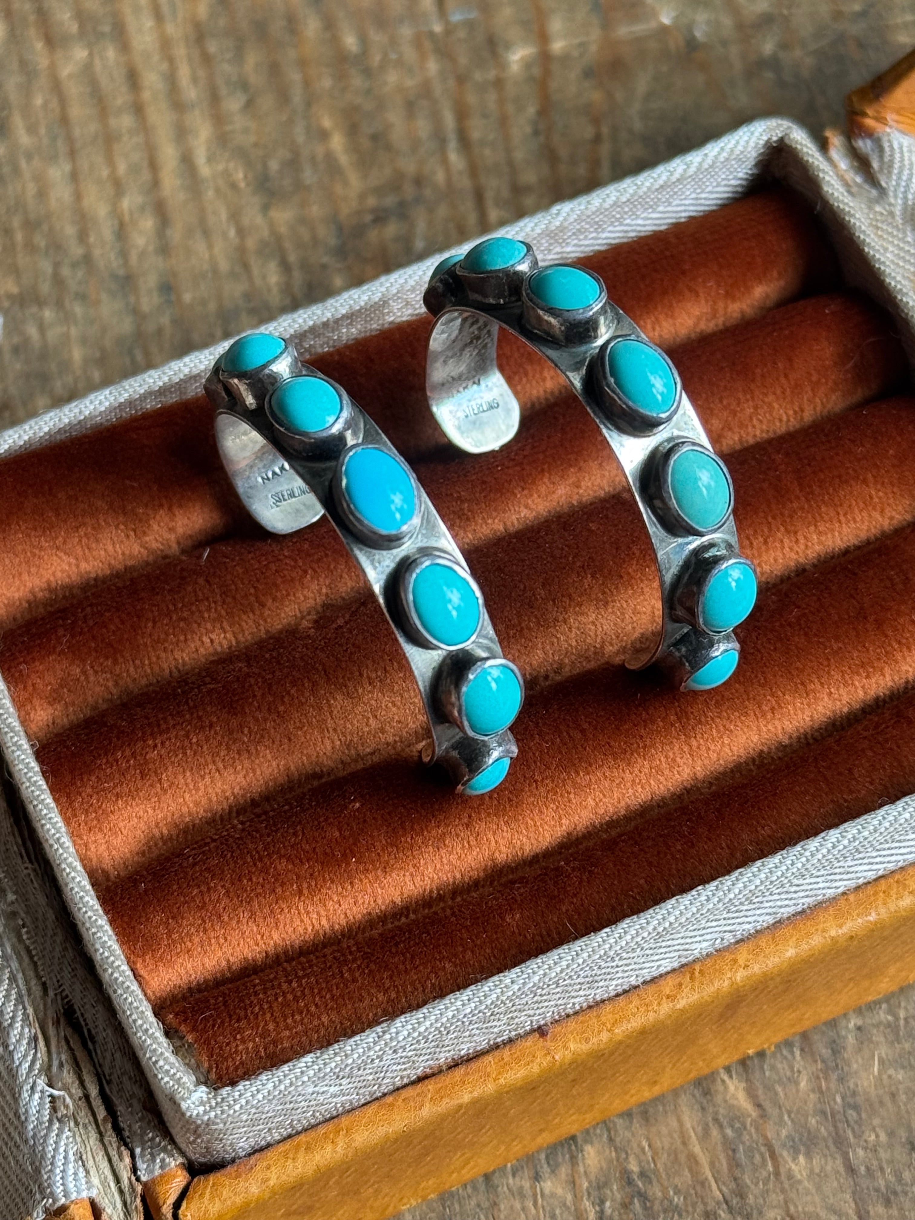 Vintage Sterling Silver Turquoise Hoops