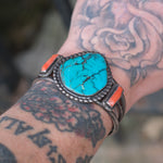 Vintage Sterling Turquoise and Coral Cuff