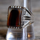 Vintage Sterling Agate Signet Ring 11