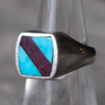 Vintage Sterling Inlay Signet Ring 6.75