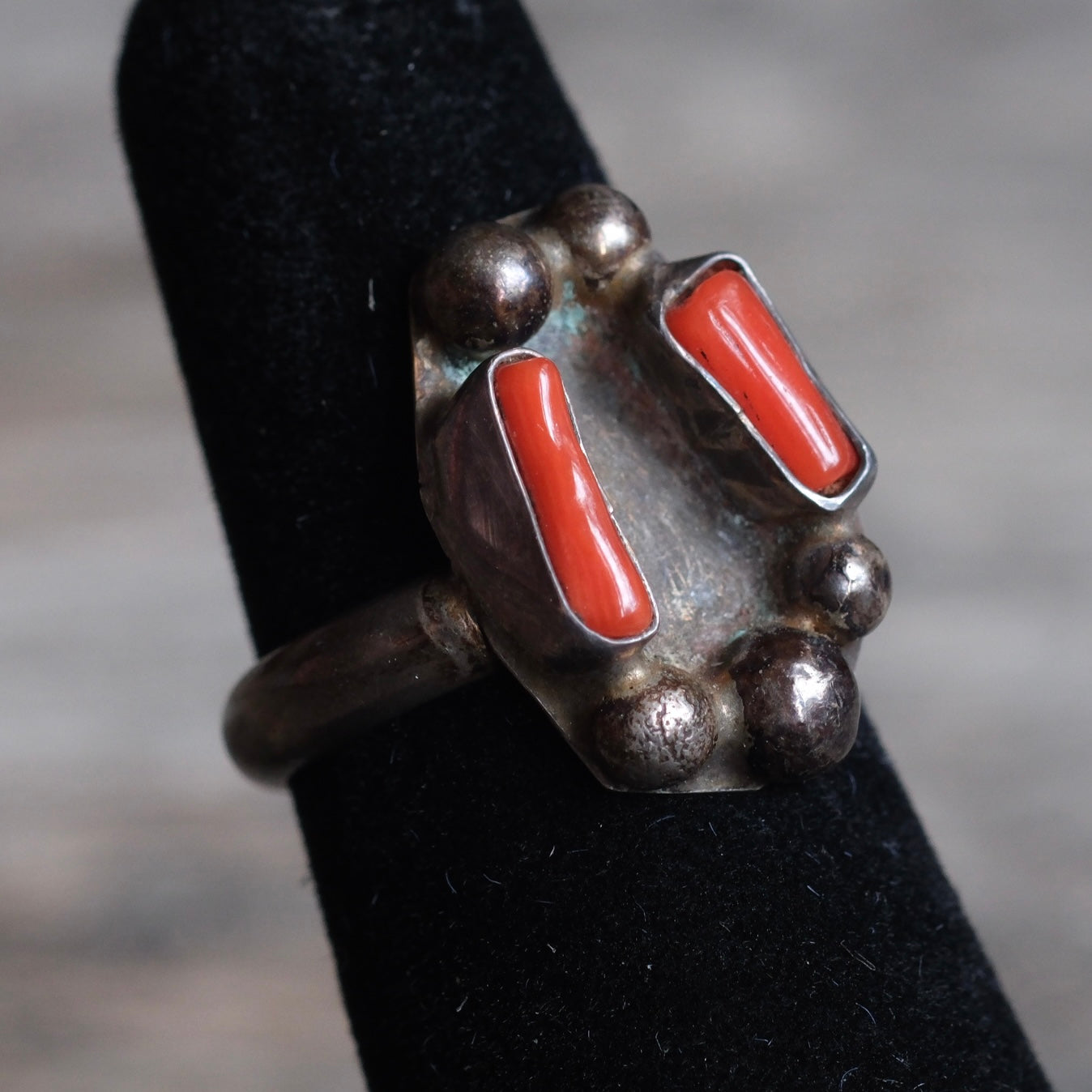 Vintage Sterling 2-Stone Coral Ring 3.75