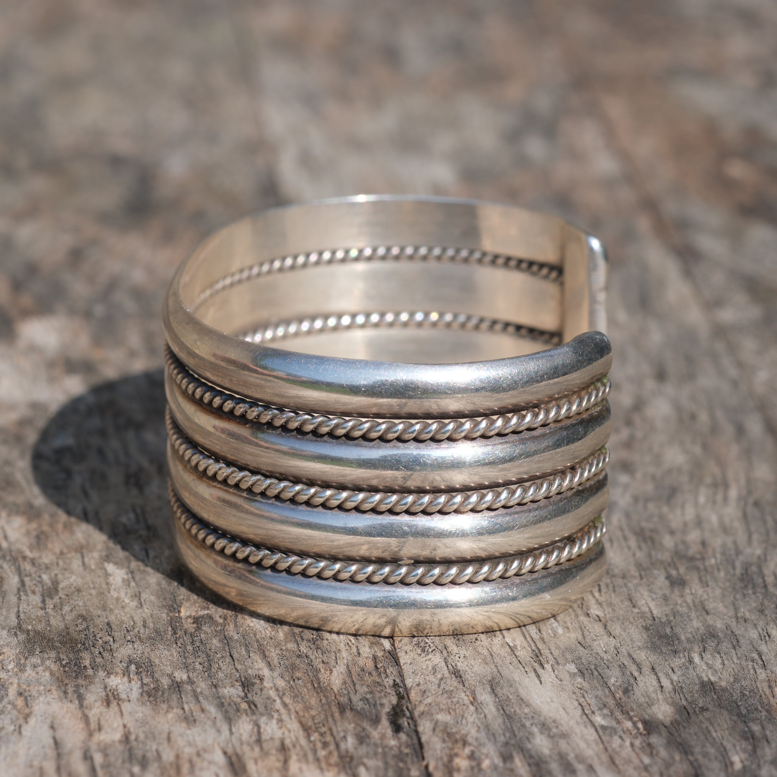 Vintage Sterling Silver Wide Roped Cuff