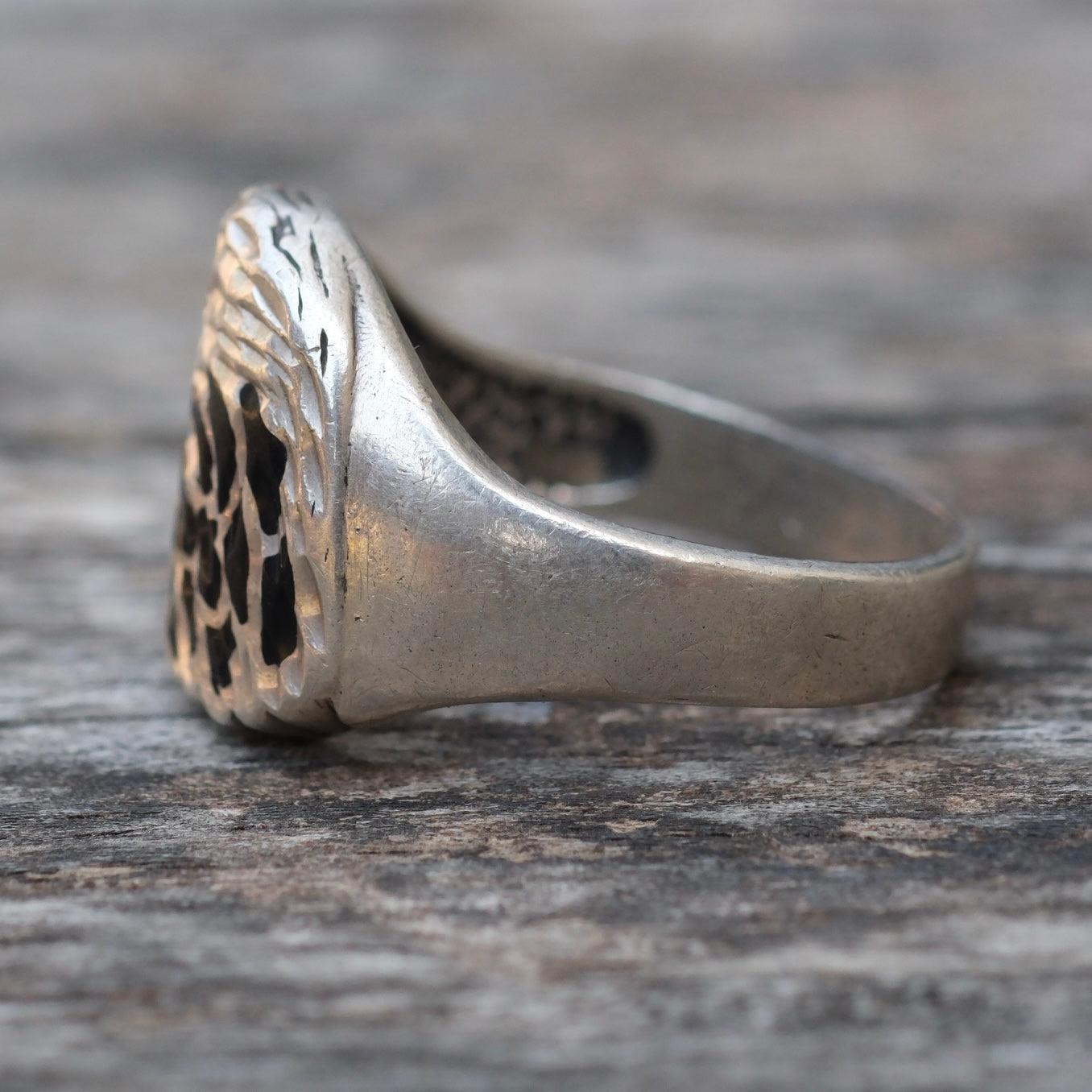 Vintage Sterling Onyx Inlya Eagle Ring 9.25