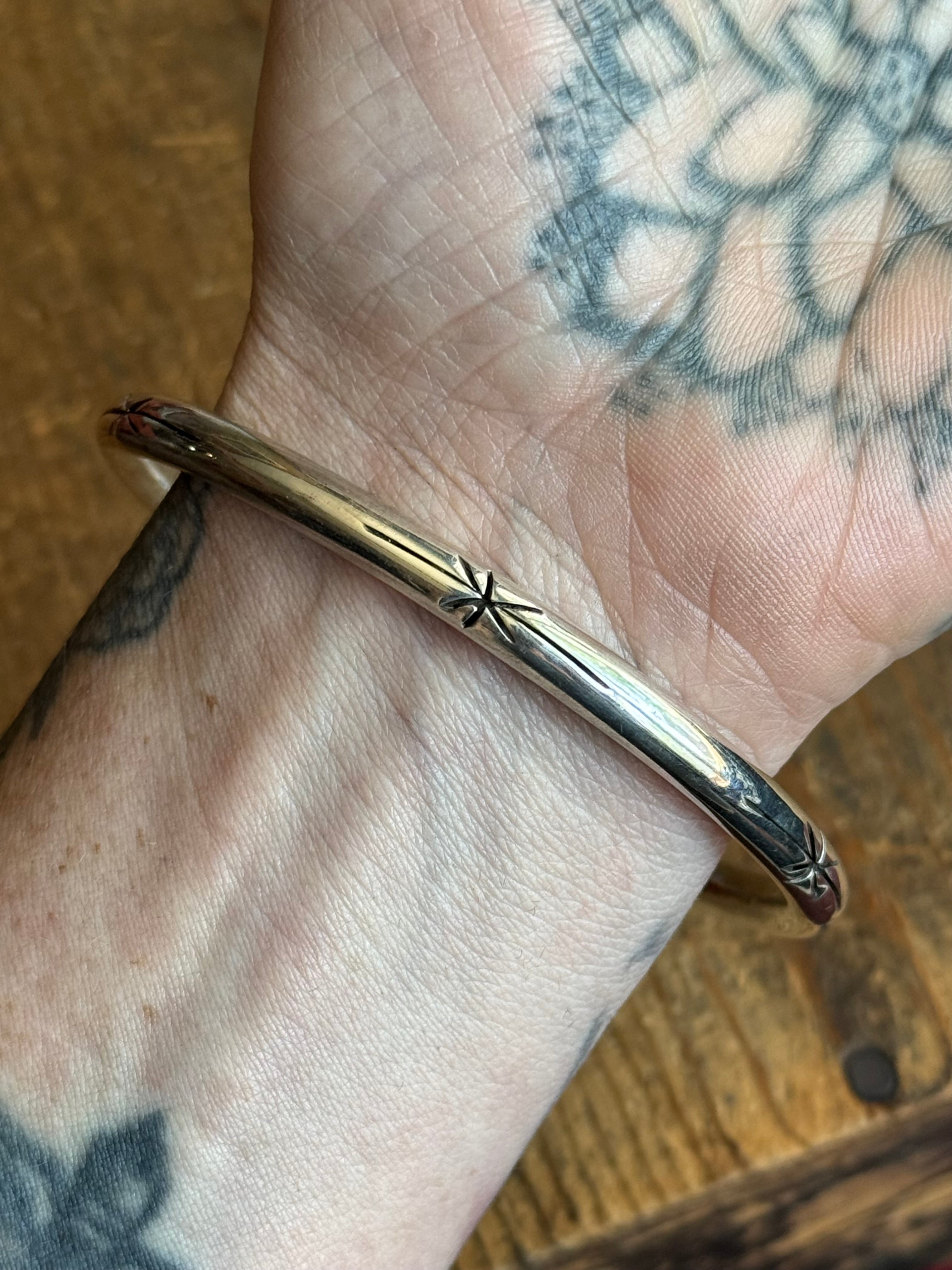 Vintage Sterling Silver Star Cut Hollow Bangle