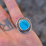 Vintage Sterling Turquoise Roper Ring 7.5