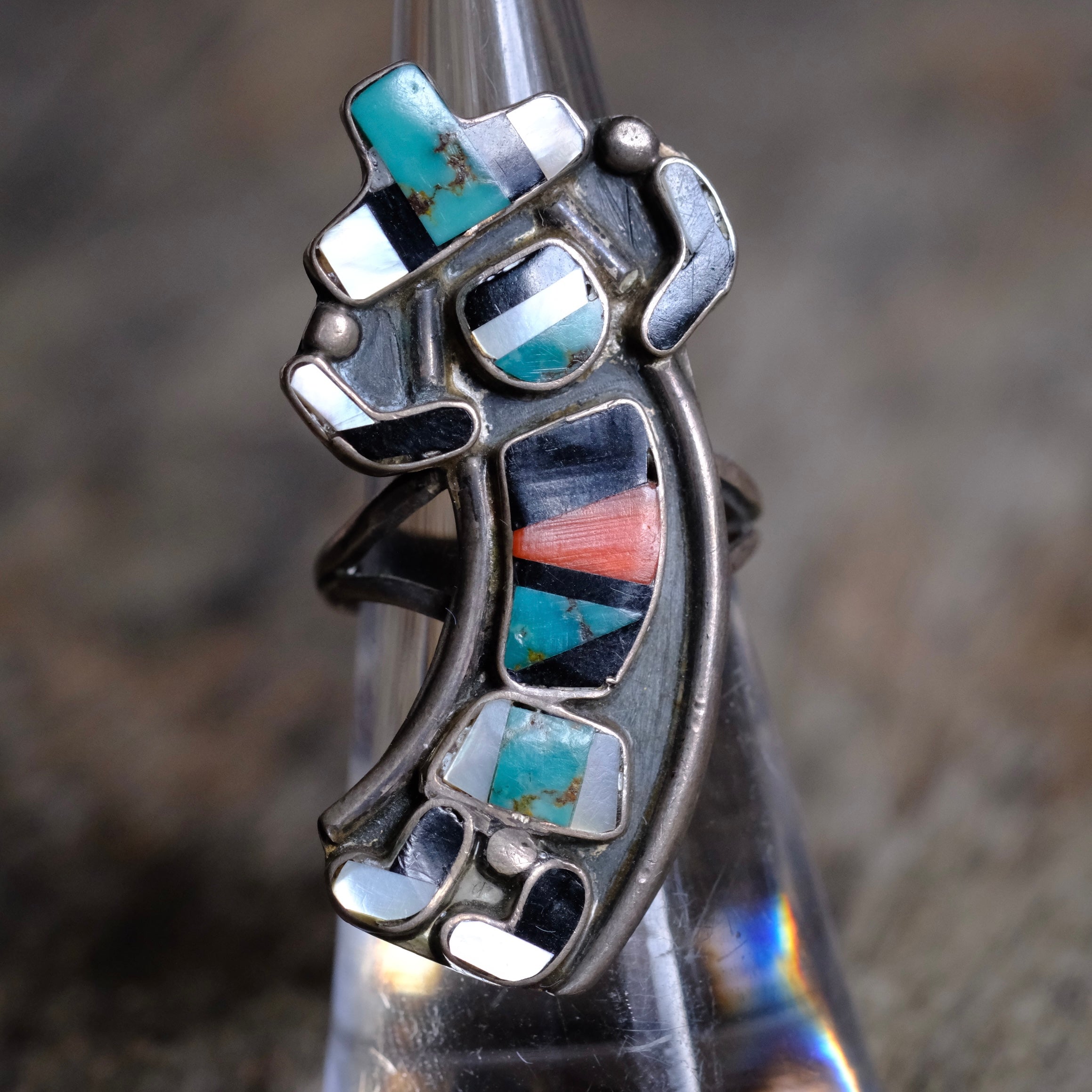 Vintage Sterling Multistone Inlay Ring 6.25