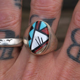 Vintage Sterling Zuni Inlay Ring 11.25