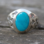 Vintage Sterling Turquoise Stamped Arrows Ring 10.5