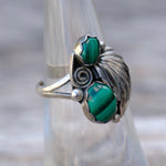 Vintage Sterling 2-Stone Malachite Feather Ring 5.5