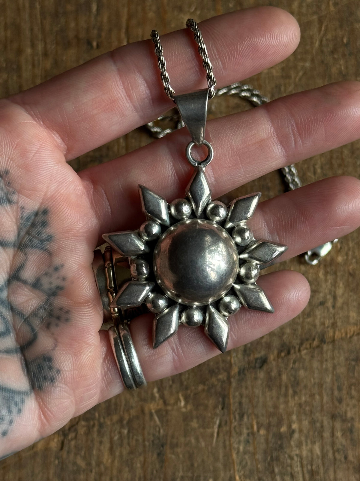 Vintage Sterling Silver High Dome Sun Necklace
