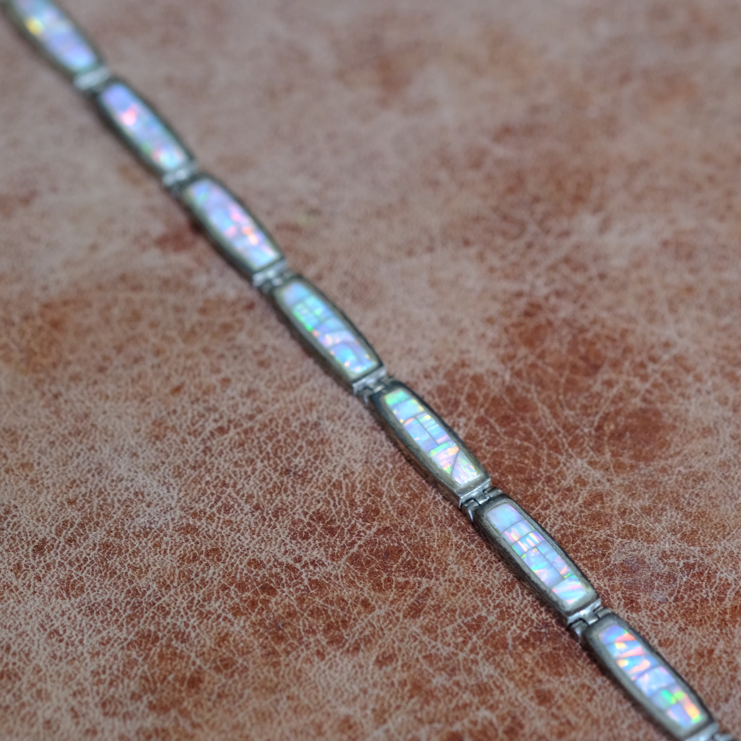 Vintage Sterling Silver Opal Link Bracelet