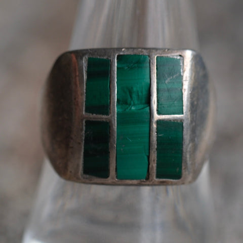 Vintage Sterling malachite Inlay Ring 8.5