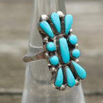 Vintage Sterling Turquoise Cluster Ring 6.75