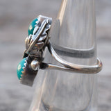 Vintage Sterling 2-Stone Turquoise Feather Ring 5.75