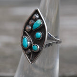 Vintage Sterling Turquoise Cluster Ring 4.25