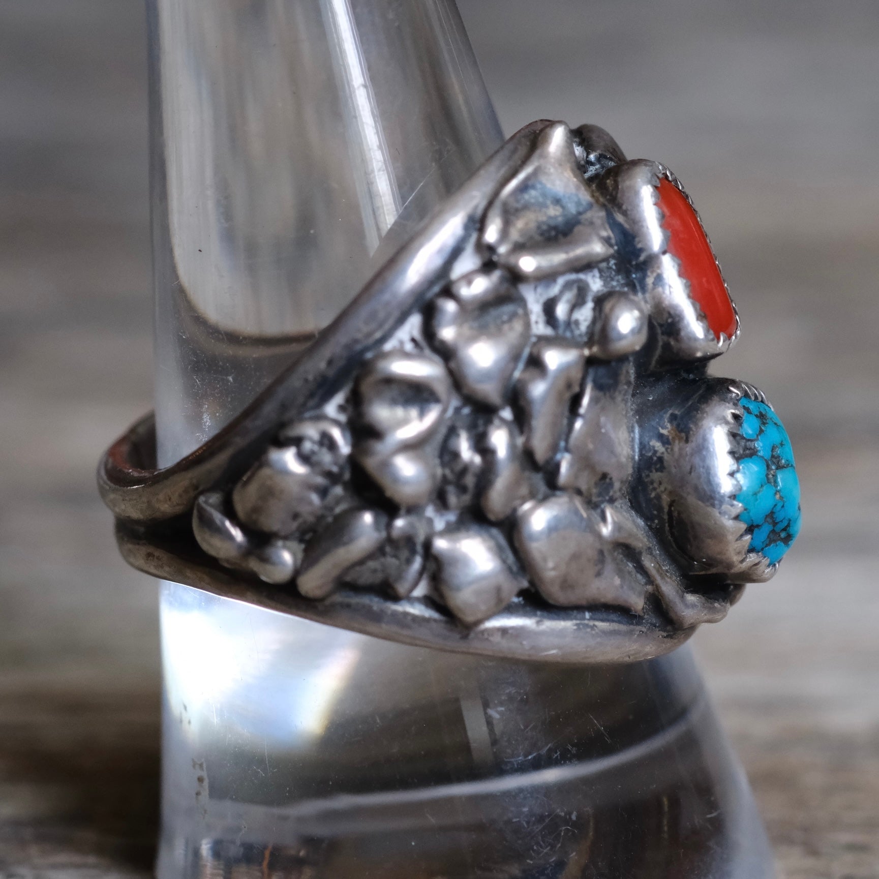 Vintage Sterling Turquoise and Coral Ring 10