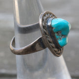 Vintage Sterling Turquoise Roper Ring 4.25