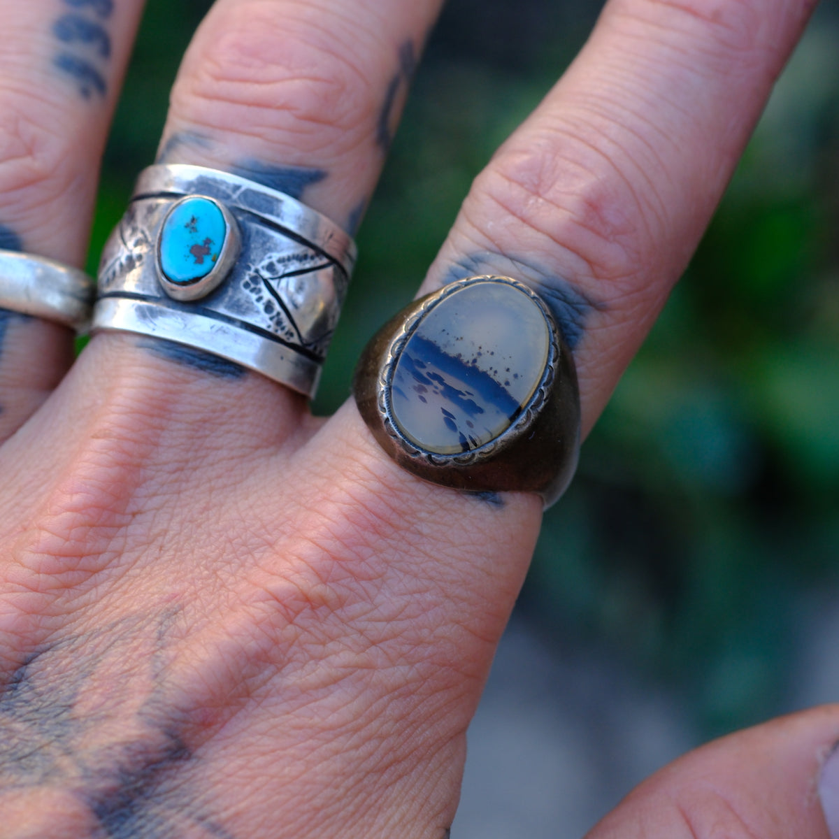 Vintage Sterling Agate Ring 11.5