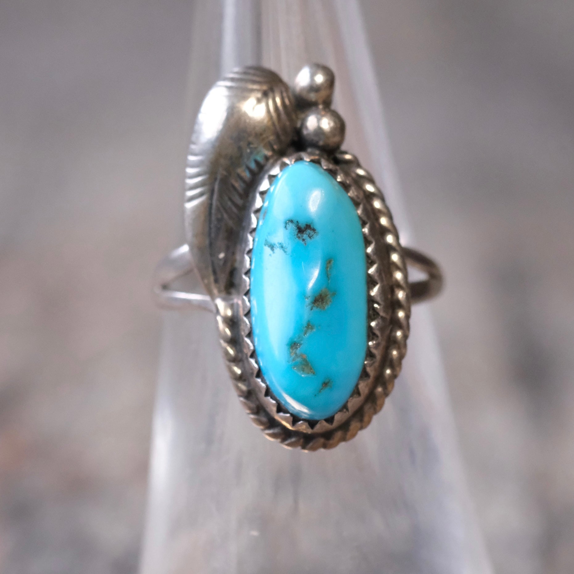 Vintage Sterling Turquoise Feather Ring 5.75