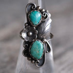 Vintage Sterling 2-Stone Turquoise Feather Ring 6