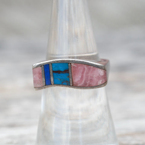 Vintage Sterling Multistone Inlay Band 6.75
