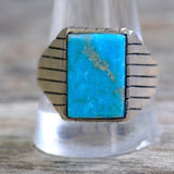 Vintage Sterling Turquoise Ribbed Band Ring 12.75