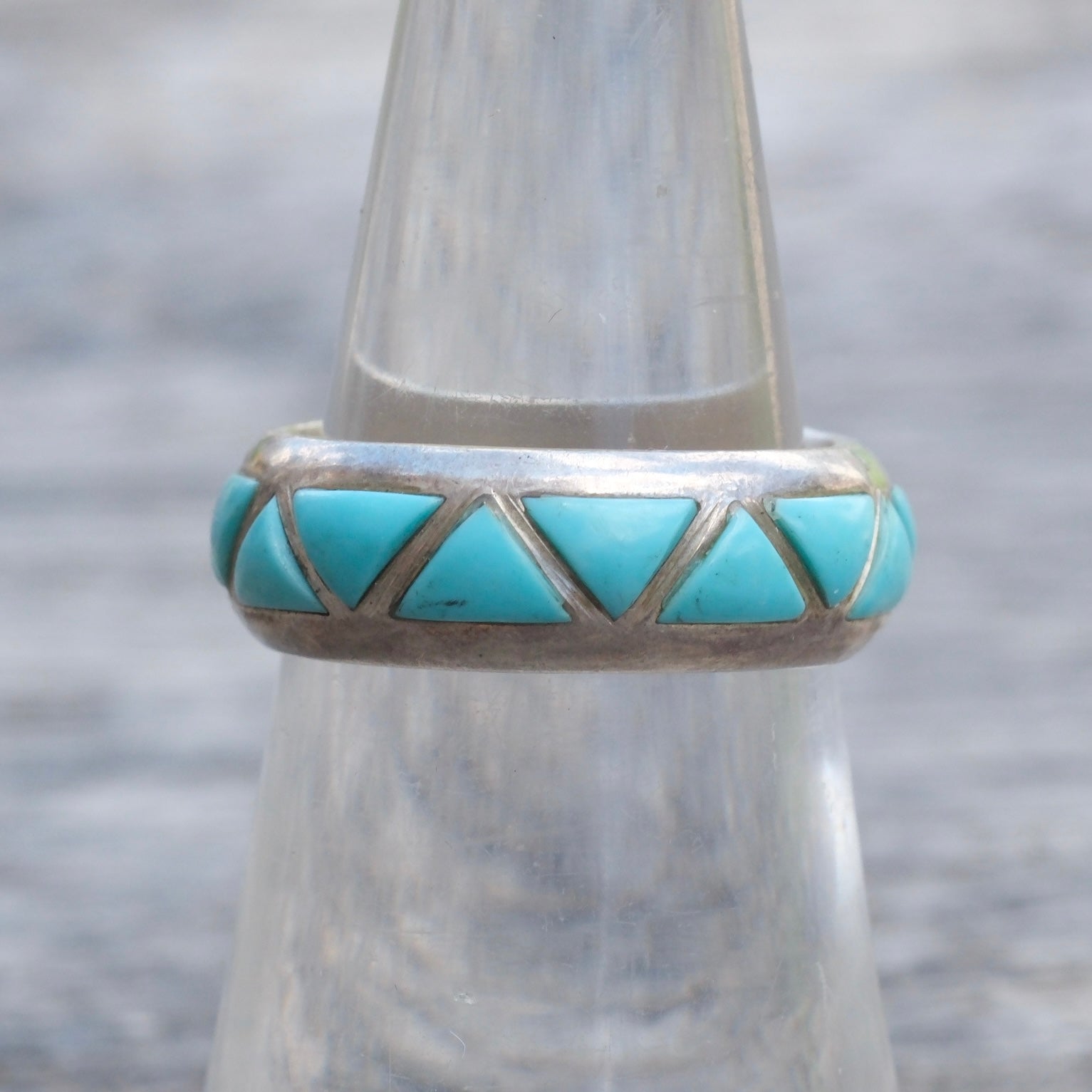 Vintage Sterling Turquoise Inlay Band Ring 6