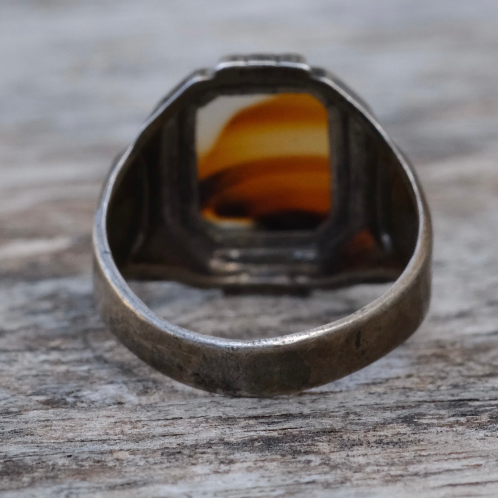 Vintage Sterling Agate Signet Ring 8.25