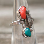 Vintage Sterling Turquoise and Coral Feather Ring 5