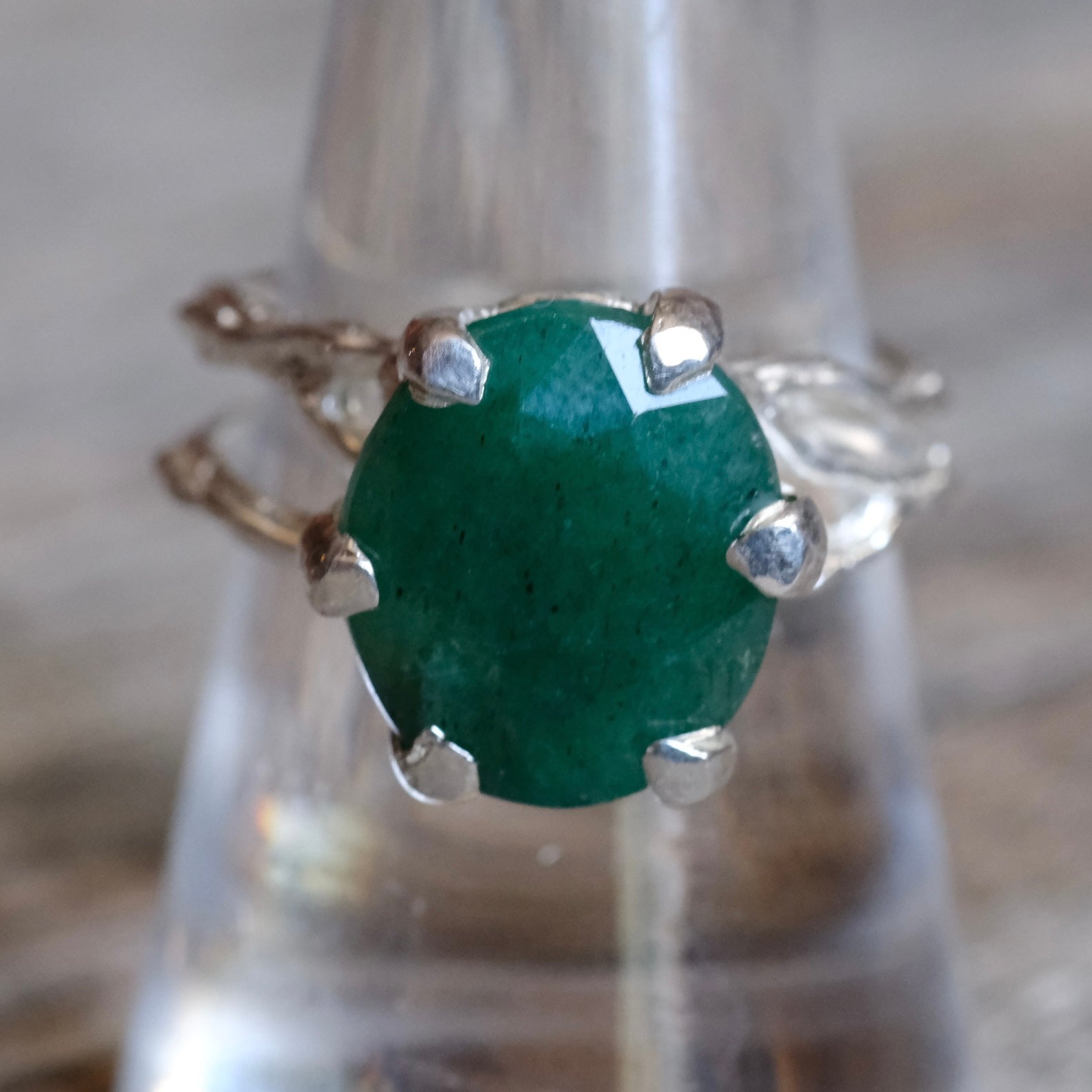 Vintage Sterling Green Glass Ring 9