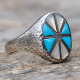 Vintage Sterling Turquoise and Mother Of Pearl Inlay Ring 11