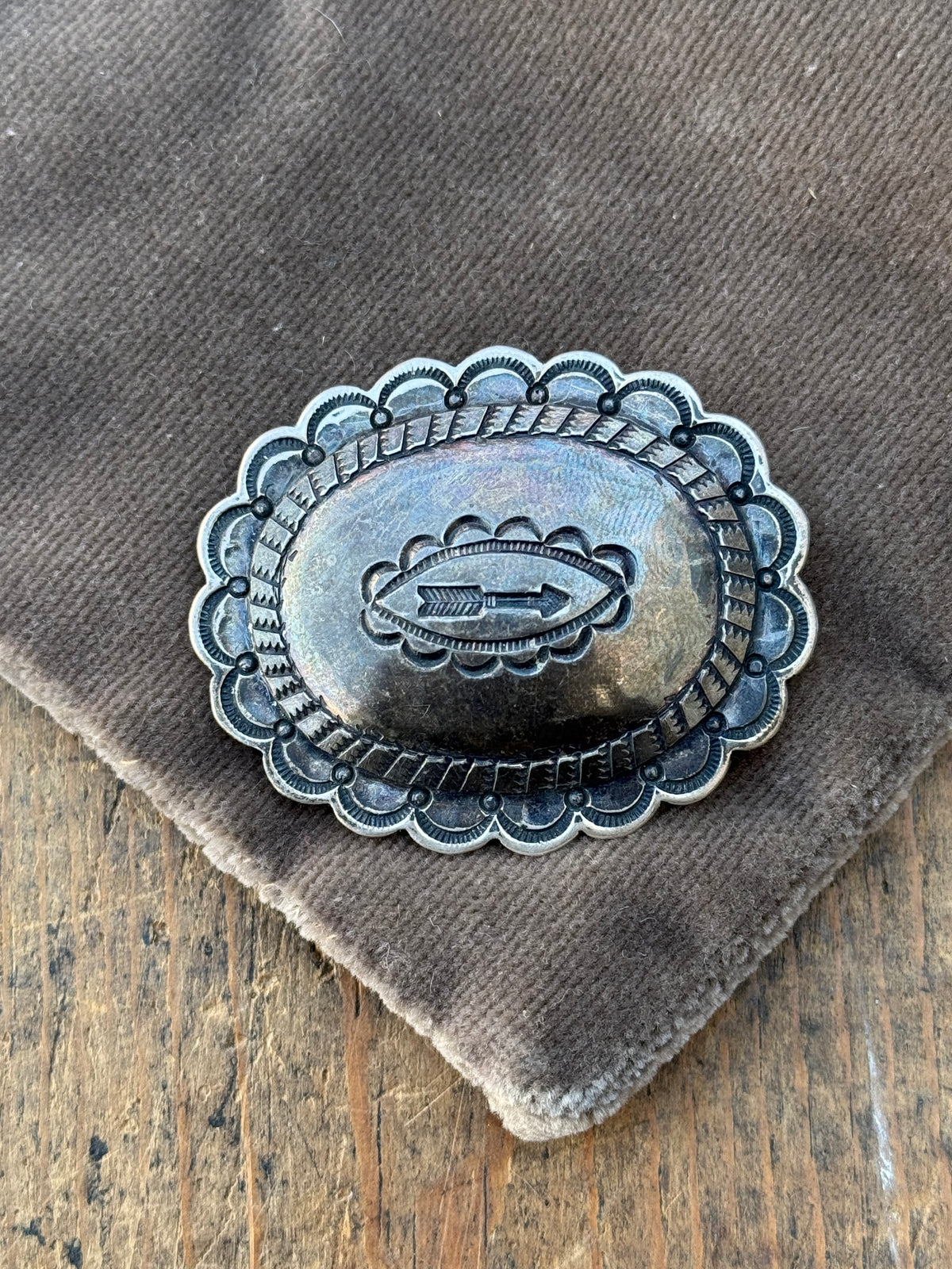 Vintage Sterling Silver Stamped Concho Pin