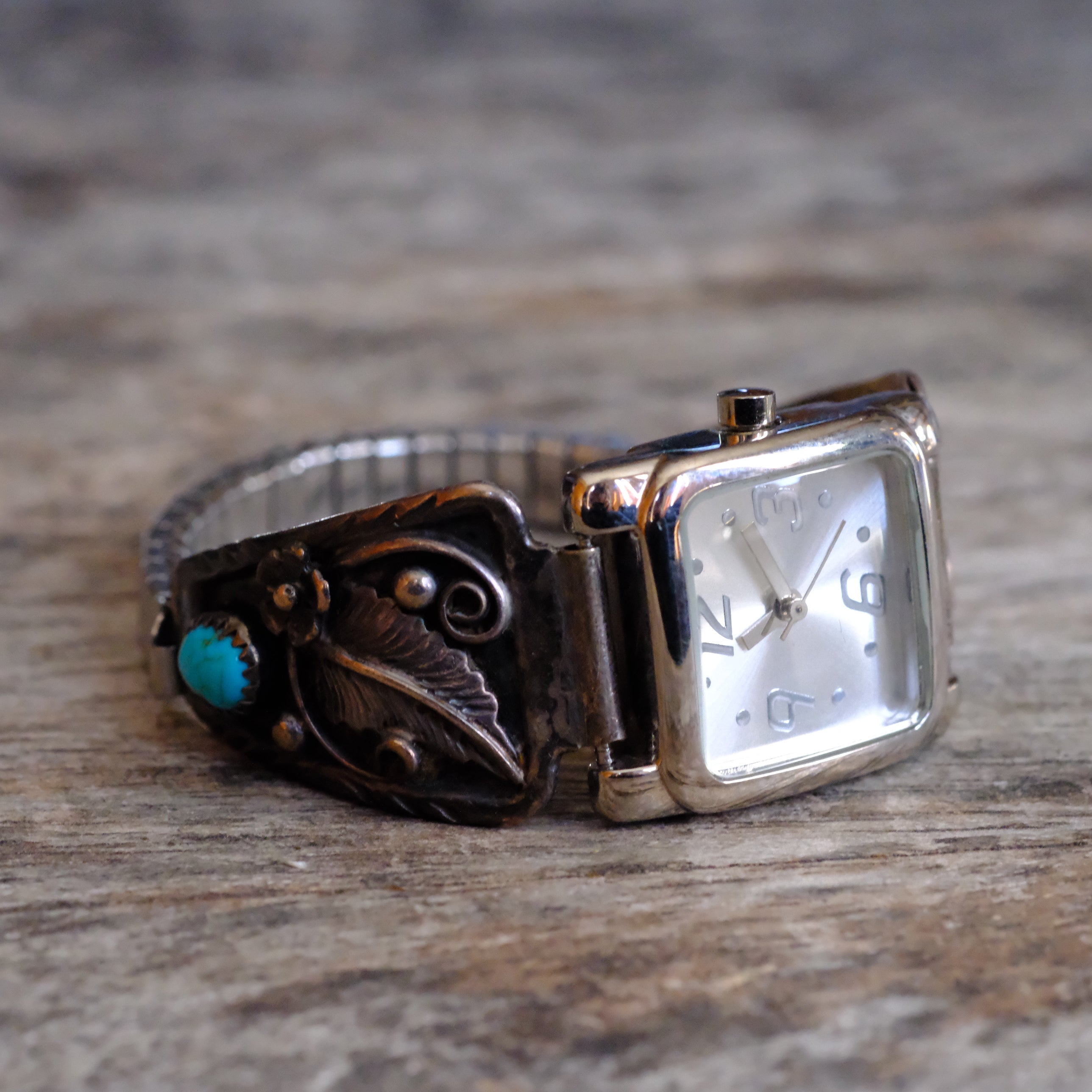 Vintage Sterling Turquoise Feather Watch