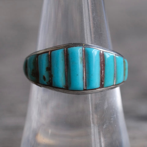 Vintage Sterling Turquoise Inlay Band 7.5