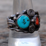 Vintage Sterling Turquoise and Coral Ring 10.25
