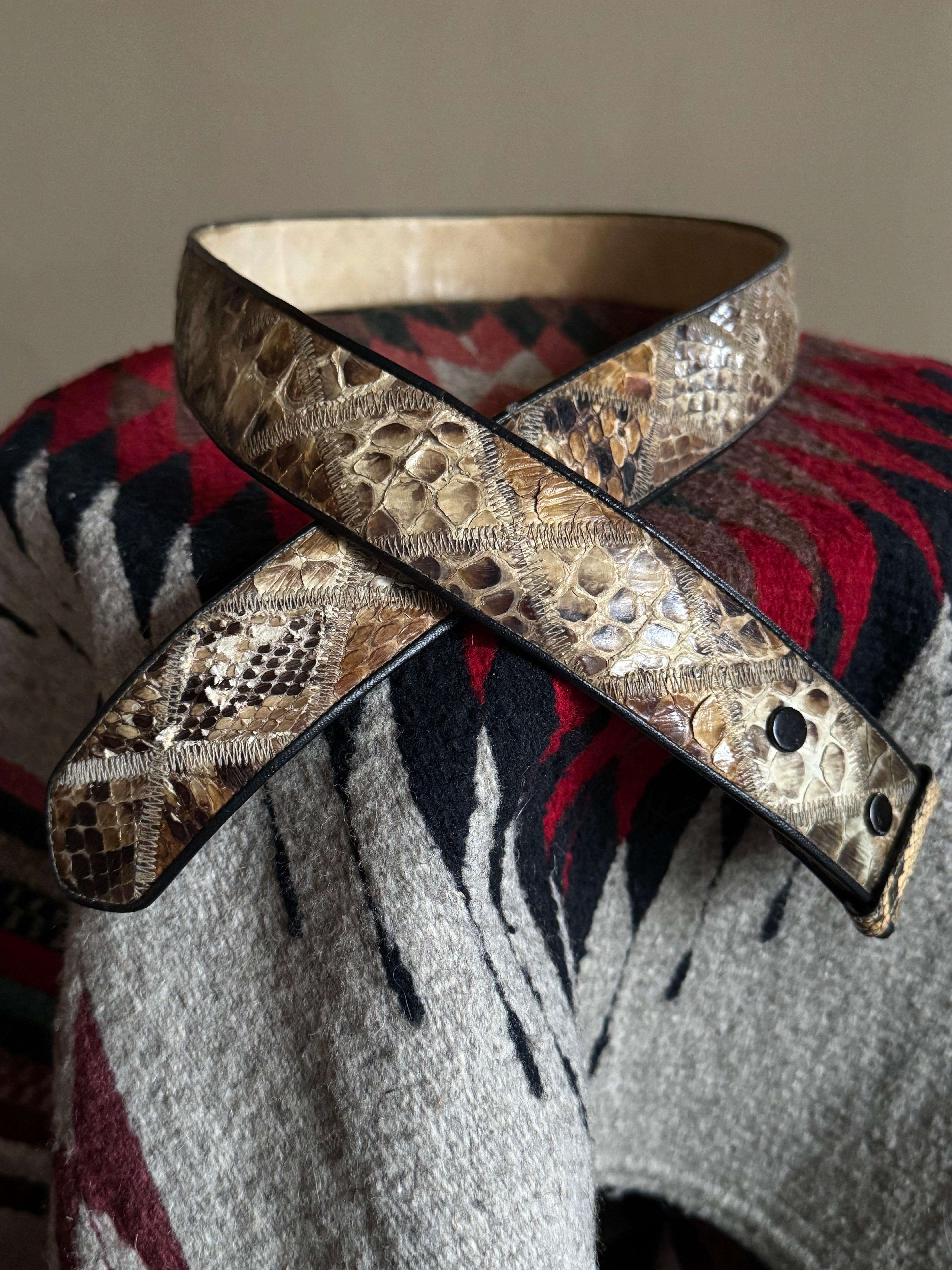 Vintage Stitched Snakeskin Belt