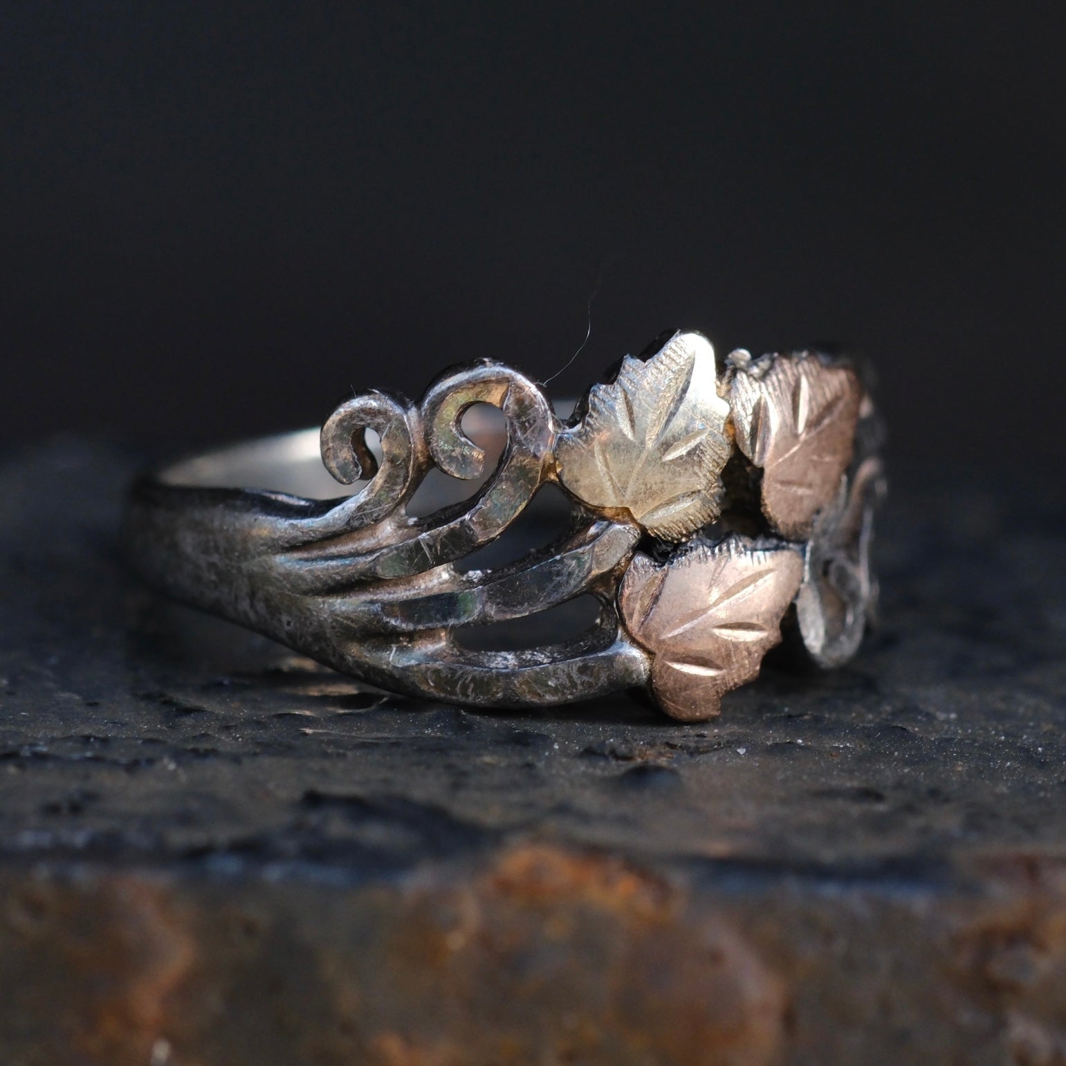 Vintage Sterling and Gold Leaf Ring 5.75