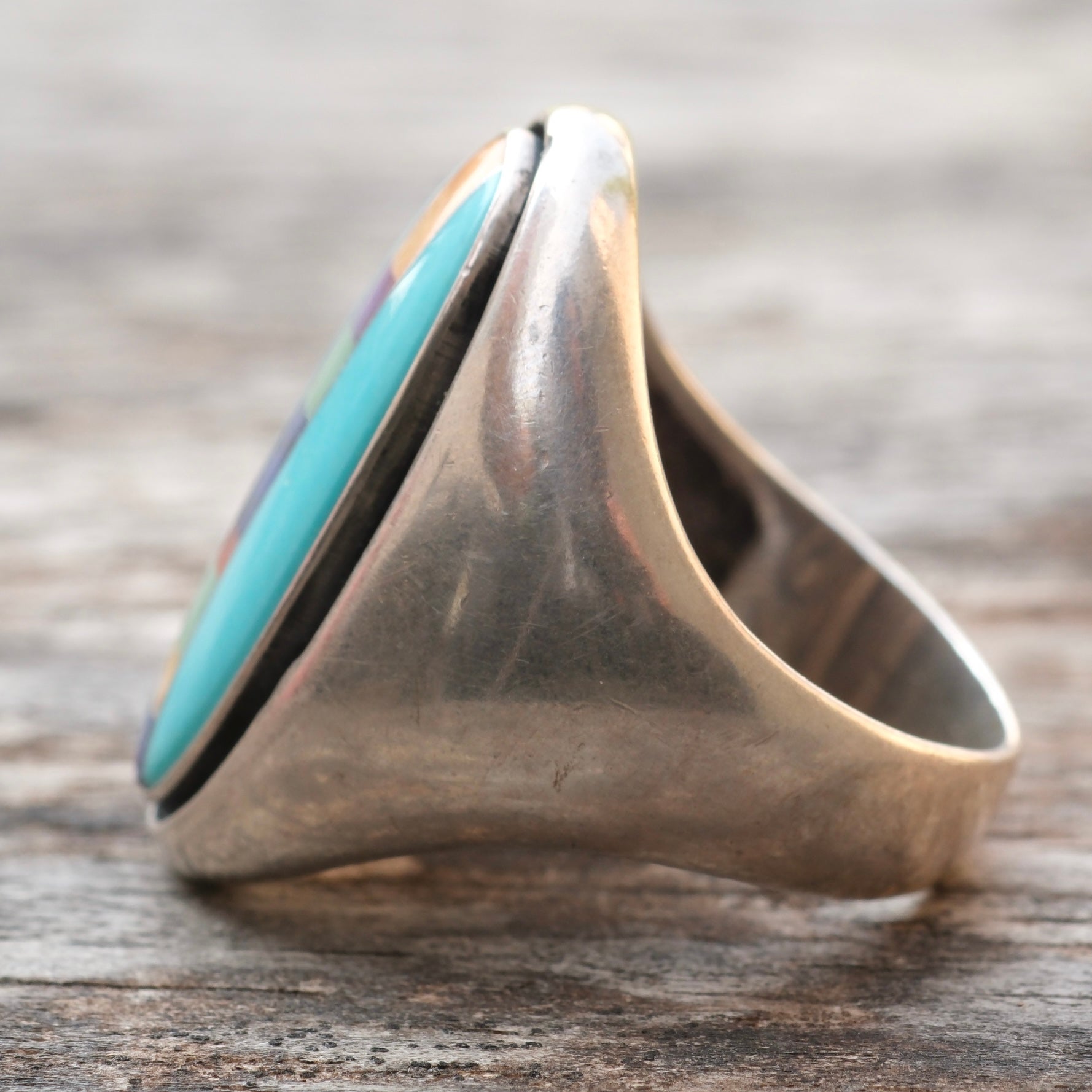 Vintage Sterling Multistone Inlay Ring 9