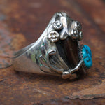 Vintage Sterling Turquoise Claw Ring 12.75
