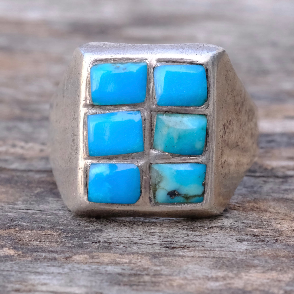 Vintage Sterling Turquoise Panel Ring 9