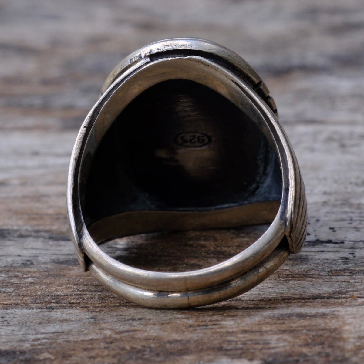 Vintage Sterling Turquoise Ribbed Band Ring 9