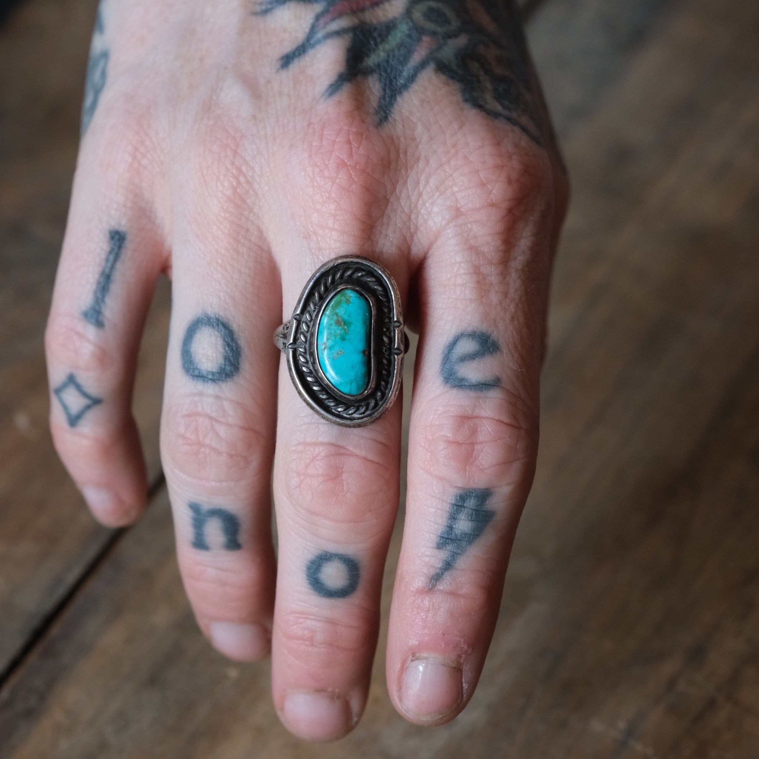 Vintage Sterling Turquoise Roper Ring 7