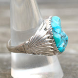 Vintage Sterling Ribbed Band Turquoise Ring 9.75