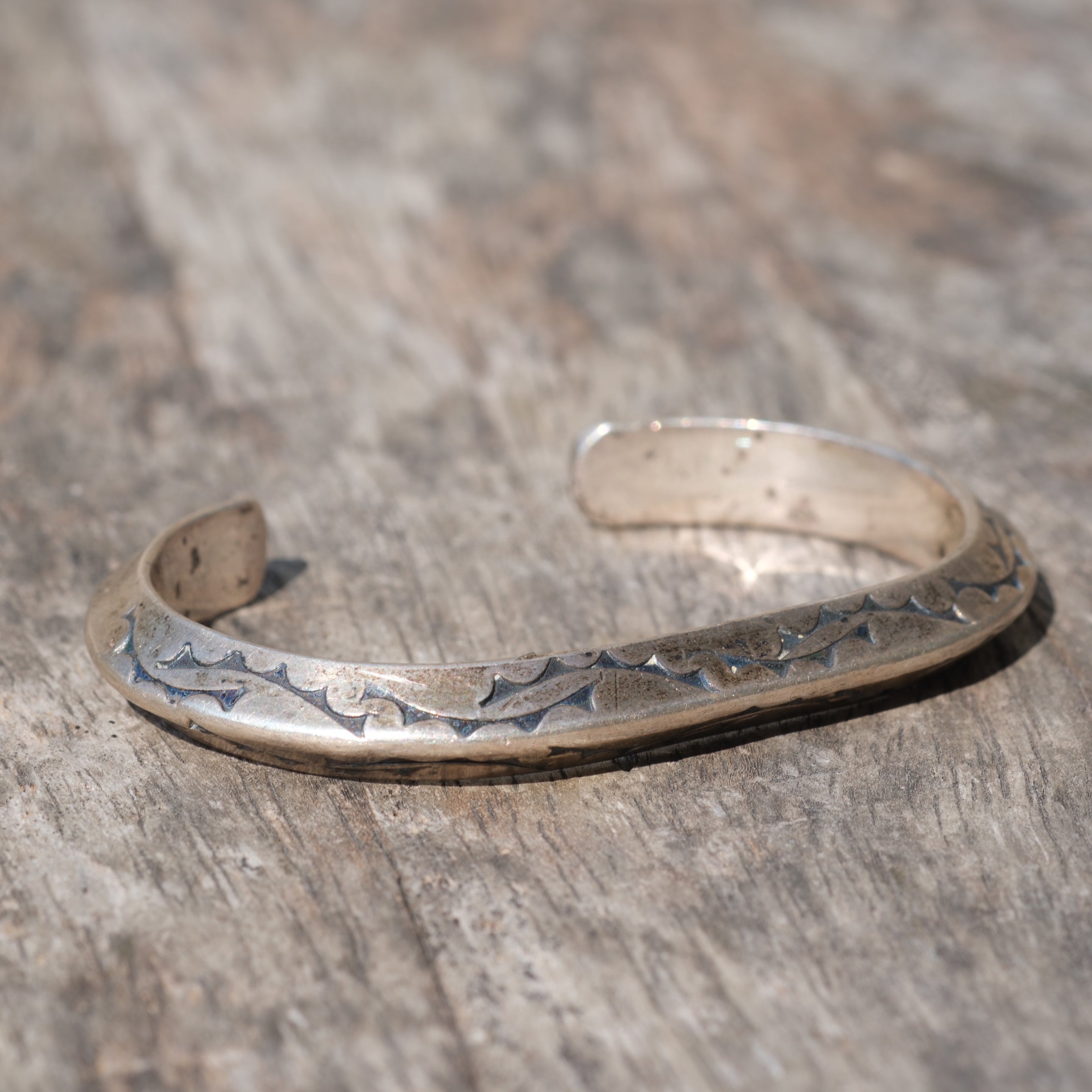 Vintage Sterling Silver Heavy Stamped Triangle Cuff