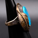 Vintage Sterling Turquoise Feather Ring 6.5