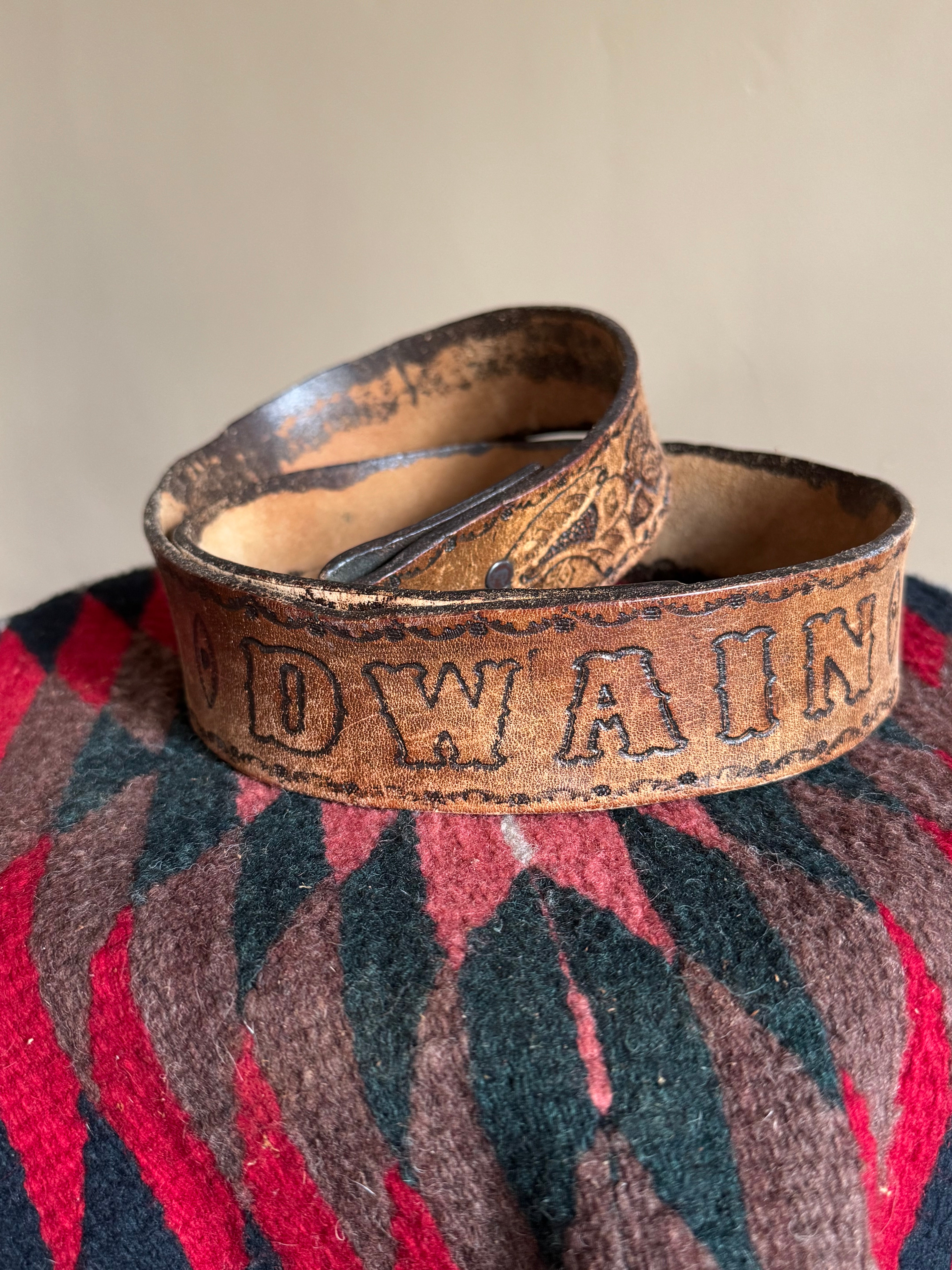 Vintage Hand Tooled Brown Leather ‘DWAIN’ Belt