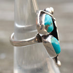 Vintage Sterling 2-Stone Turquoise Feather Ring 5.25