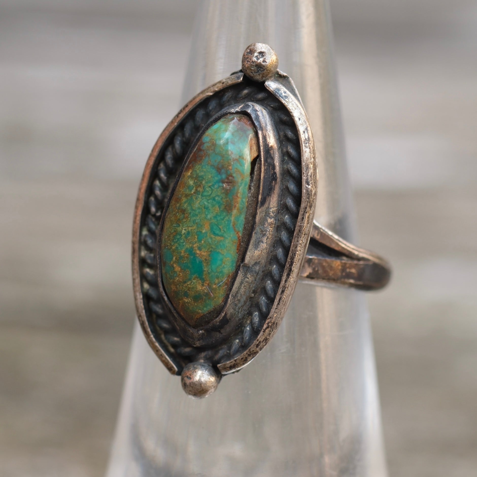 Vintage Sterling Turquoise Roper Ring 5.25